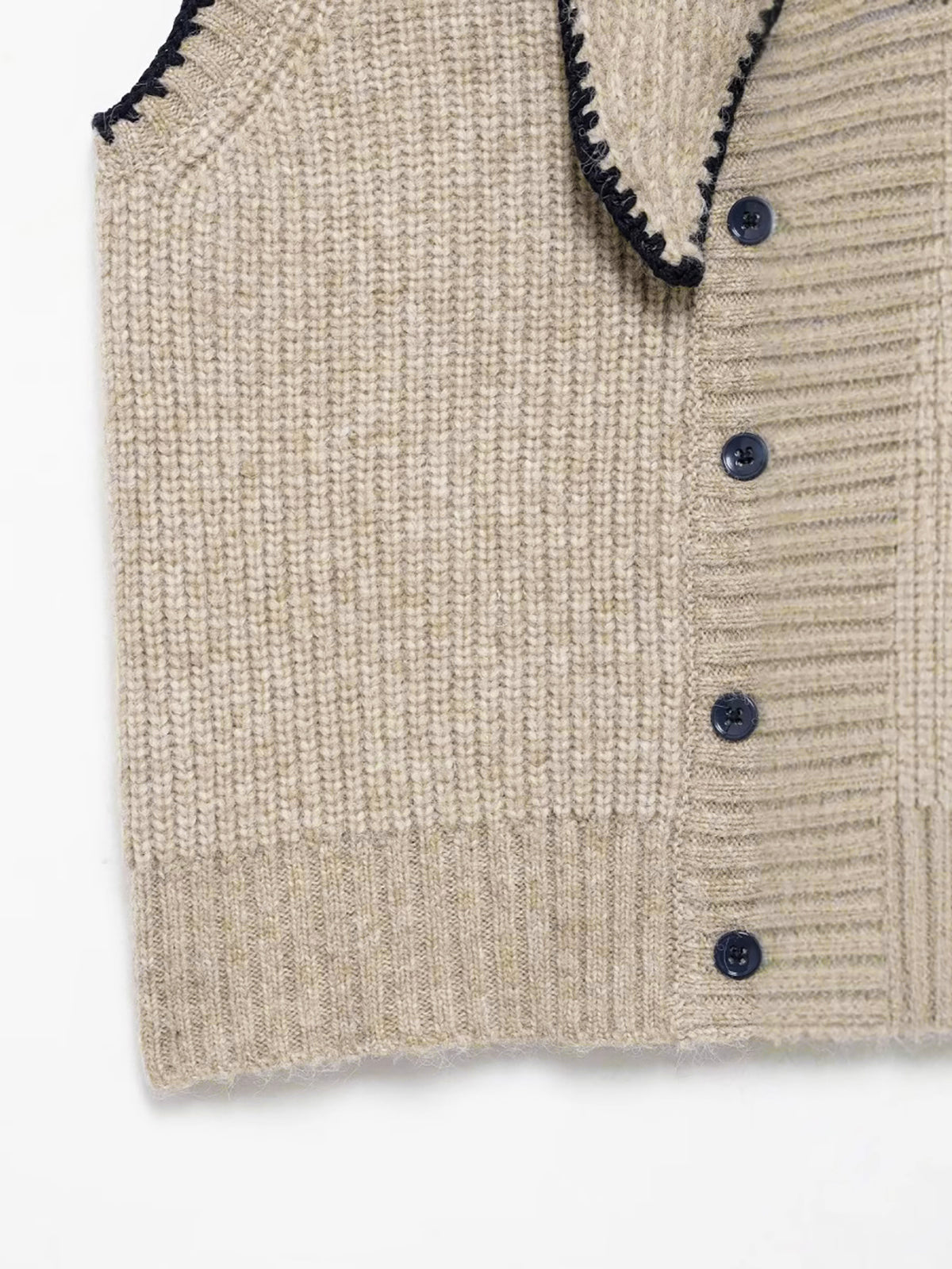 Tie Neck Contrast Trim Button Sweater Vest Khaki