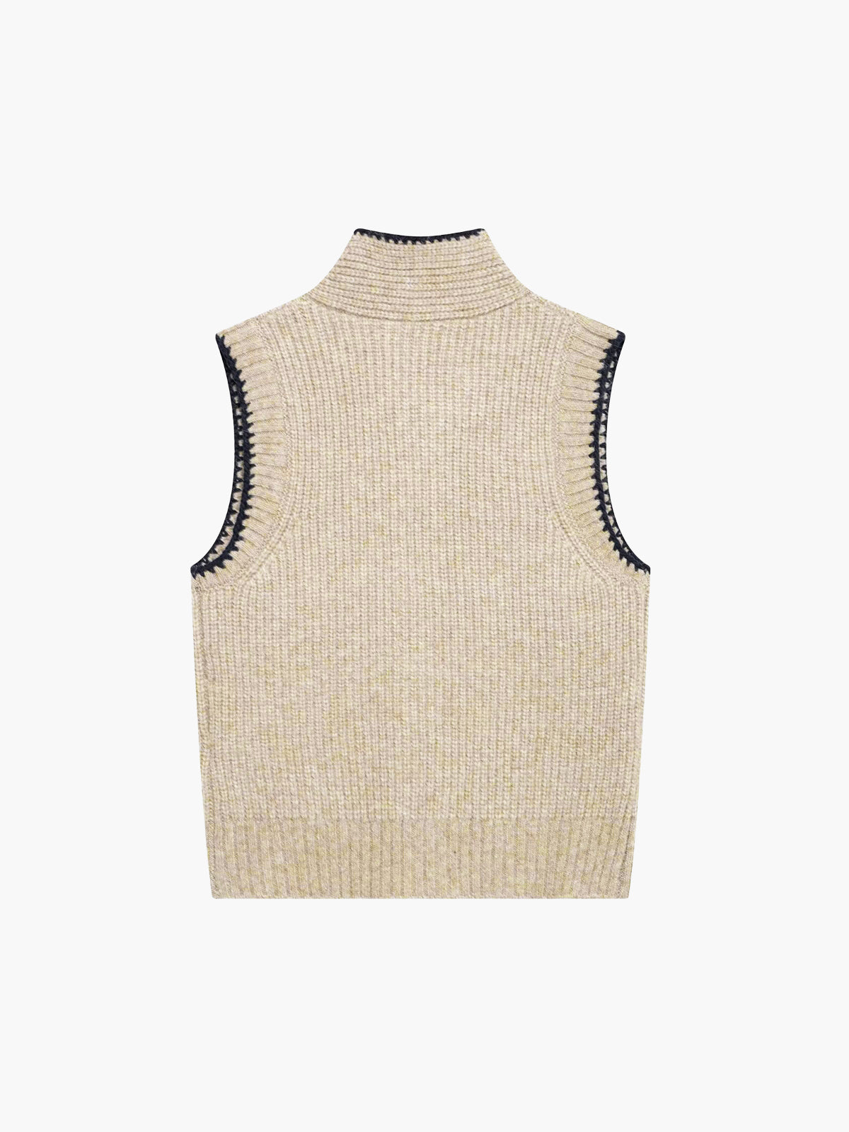 Tie Neck Contrast Trim Button Sweater Vest Khaki