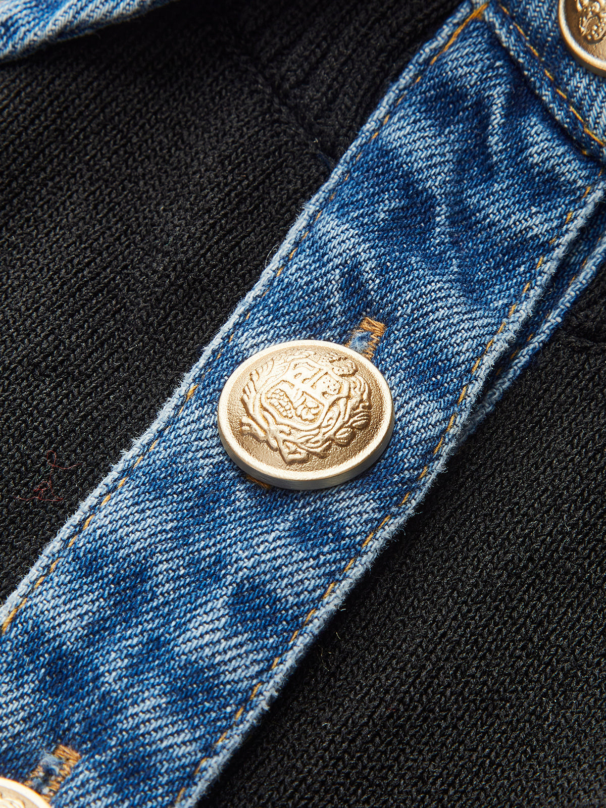 Denim Collar Ribbed Knit Top Blue