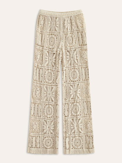 AMALFI | CROCHET WIDE LEG PANTS BEIGE