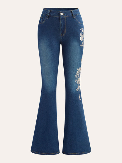 VERONA | FLORAL EMBROIDERED FLARED JEANS