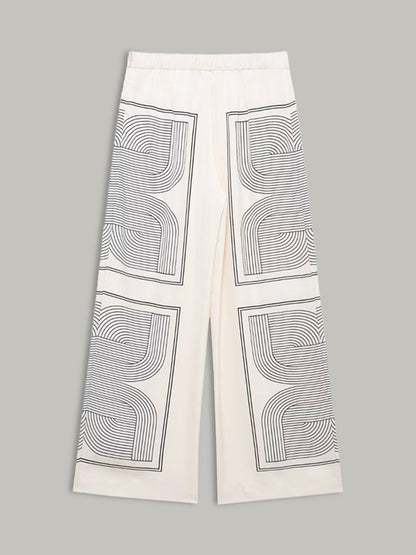 RAVENNA | GEOMETRIC WIDE LEG PANTS OFF-WHITE