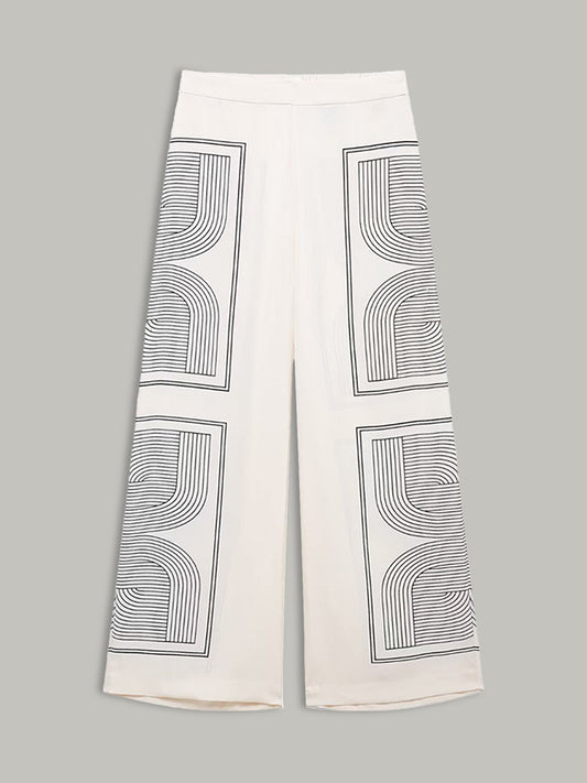RAVENNA | GEOMETRIC WIDE LEG PANTS OFF-WHITE