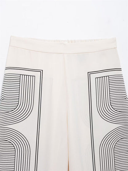RAVENNA | GEOMETRIC WIDE LEG PANTS OFF-WHITE