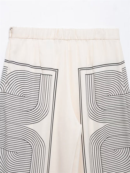 RAVENNA | GEOMETRIC WIDE LEG PANTS OFF-WHITE