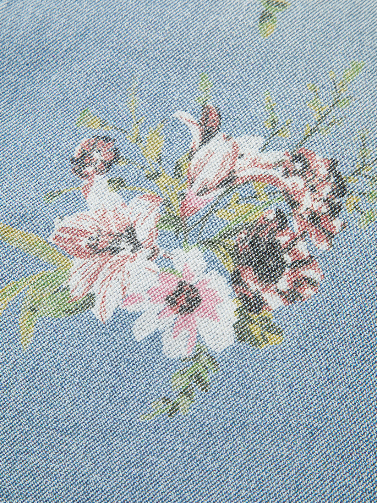 Floral Print Mid-Waist Denim Pants LightBlue