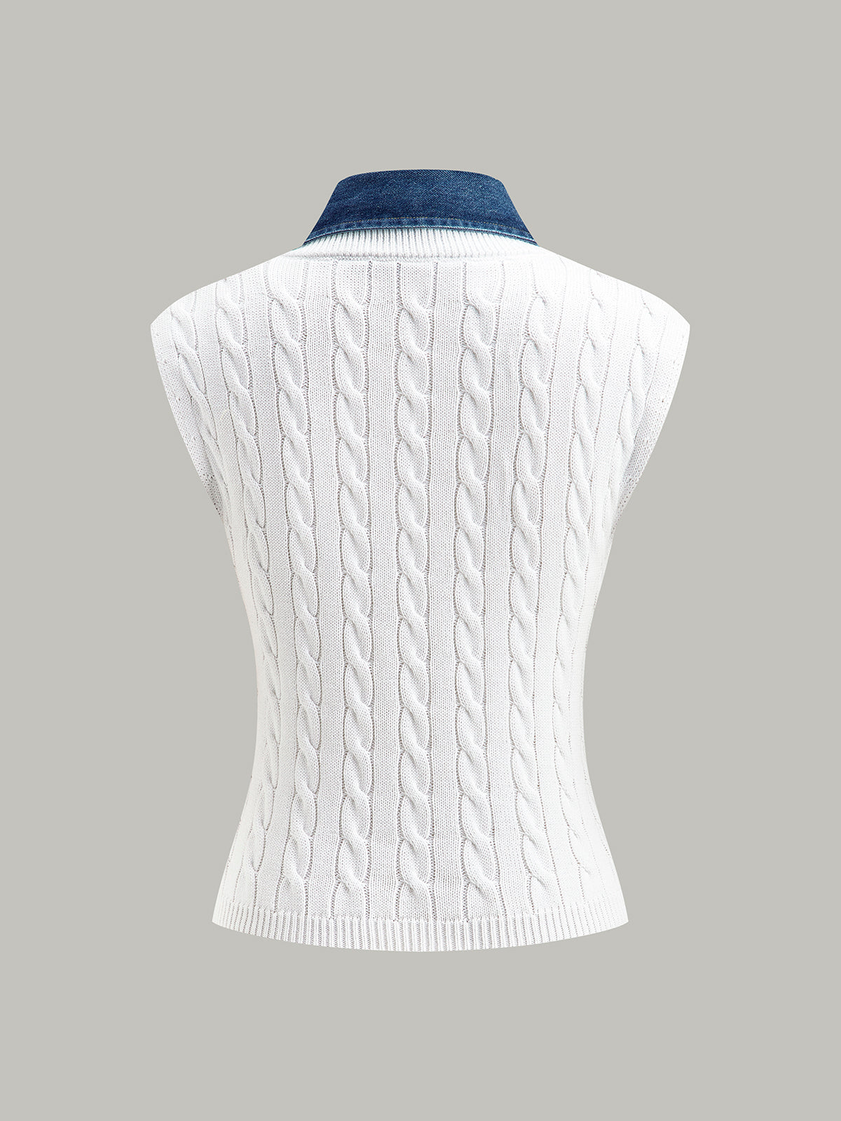 Cotton Denim Collar Knit Top White