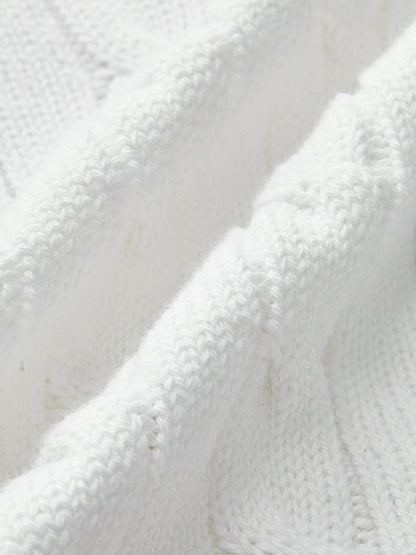 Cotton Denim Collar Knit Top White