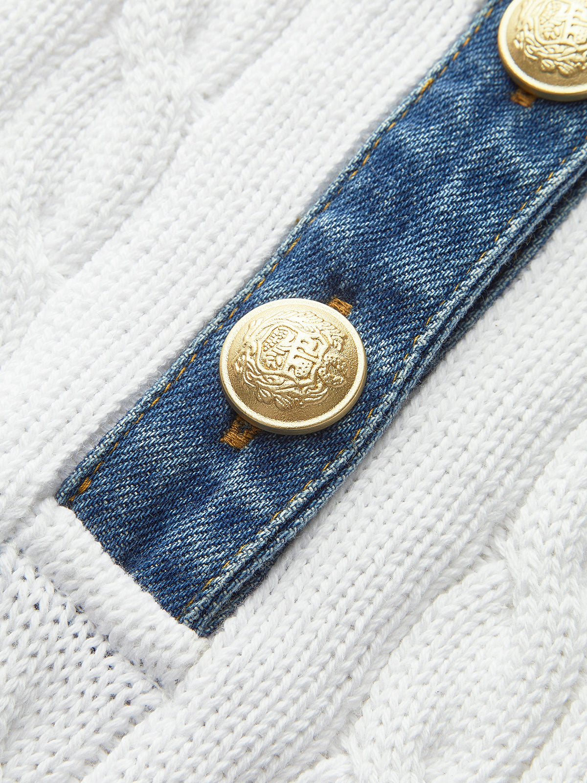 Cotton Denim Collar Knit Top White