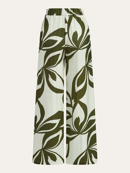 POSITANO | FLORAL WIDE LEG PANTS GREEN