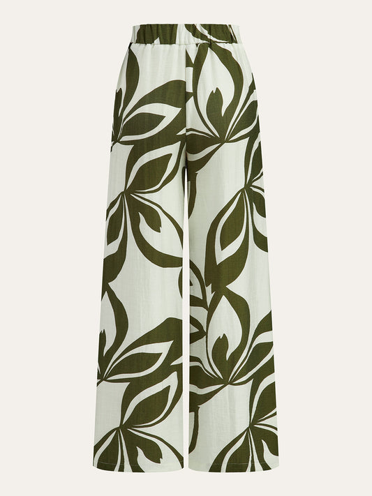 POSITANO | FLORAL WIDE LEG PANTS GREEN