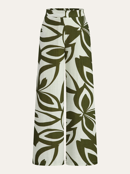 POSITANO | FLORAL WIDE LEG PANTS GREEN
