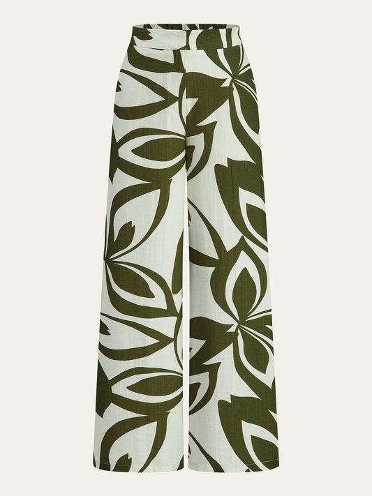 POSITANO | FLORAL WIDE LEG PANTS GREEN