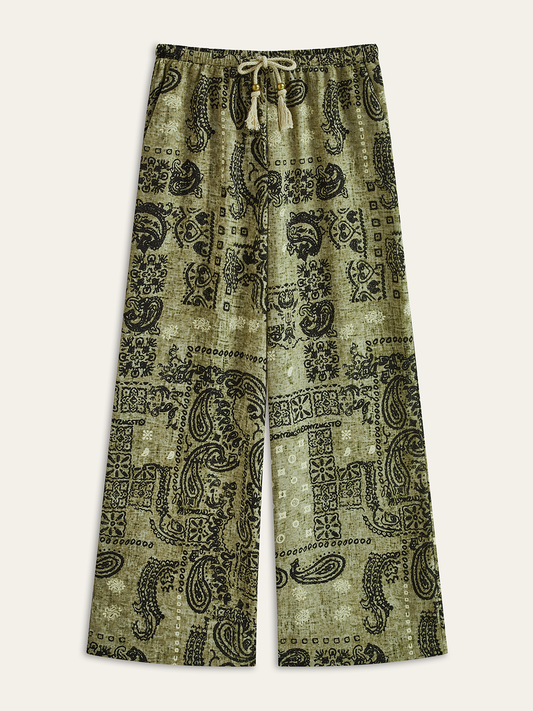 PALERMO | PAISLEY DRAWSTRING PANTS GREEN