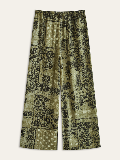 PALERMO | PAISLEY DRAWSTRING PANTS GREEN