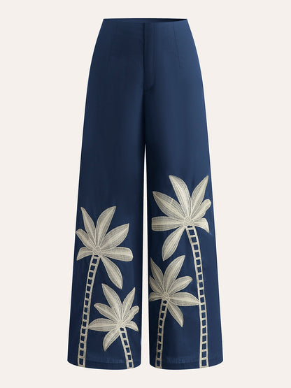 HAVANA | PALM EMBROIDERED PANTS NAVY
