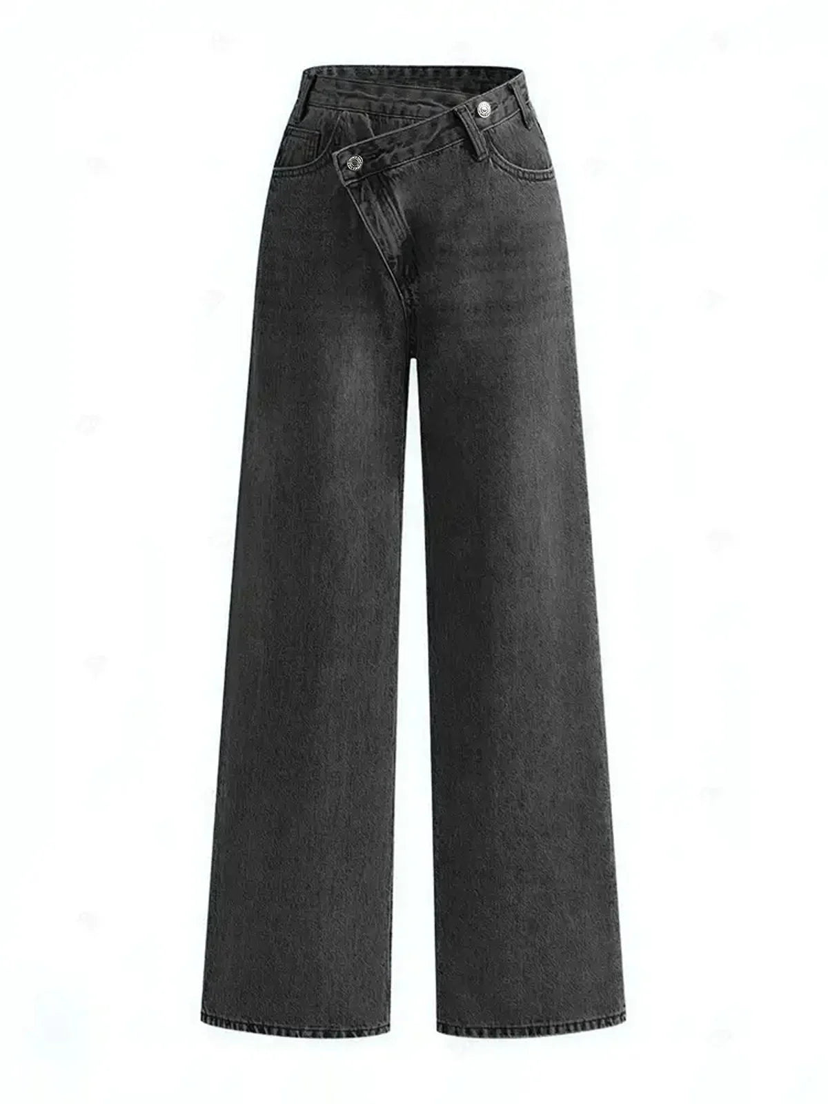 ROMA | ASYMMETRIC WAIST WIDE LEG JEANS LIGHT WASH BLUE
