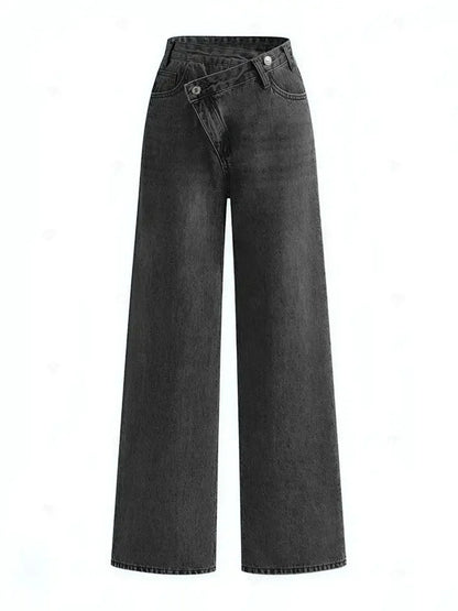 ROMA | ASYMMETRIC WAIST WIDE LEG JEANS LIGHT WASH BLUE