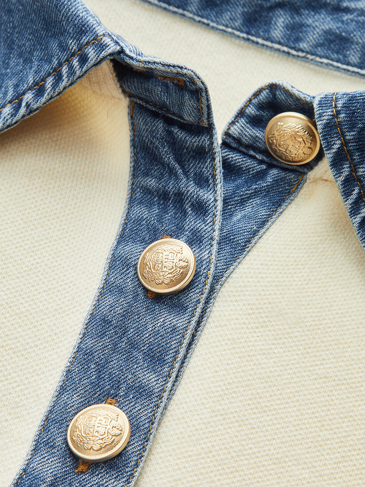 Denim Collar Cinched Knit Top White