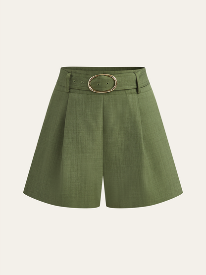ISLA | BELTED TAILORED SHORTS GREEN
