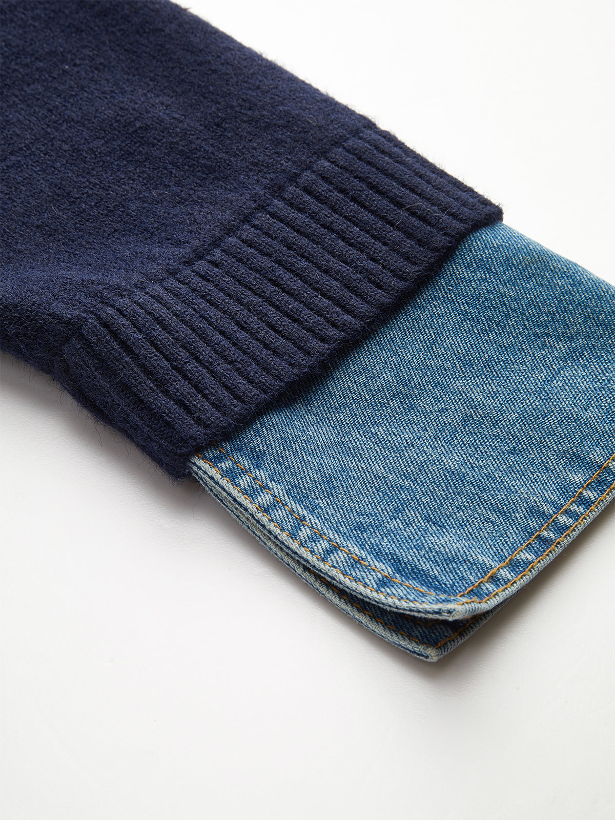 Denim Collar Buttoned Sweater Blue