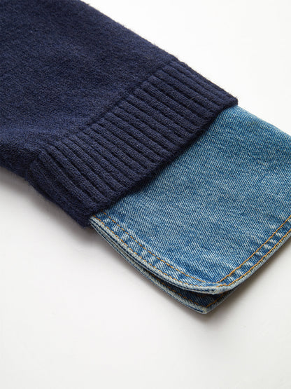 Denim Collar Buttoned Sweater Blue