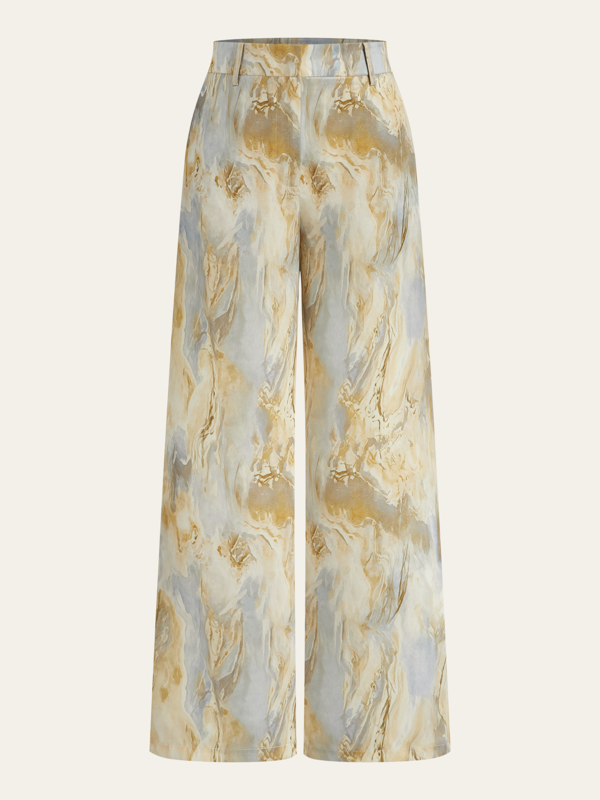 Semi-Sheer Marble Print Straight-Leg Pants Apricot