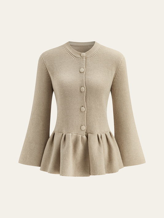 AVENA | PEPLUM KNIT CARDIGAN KHAKI