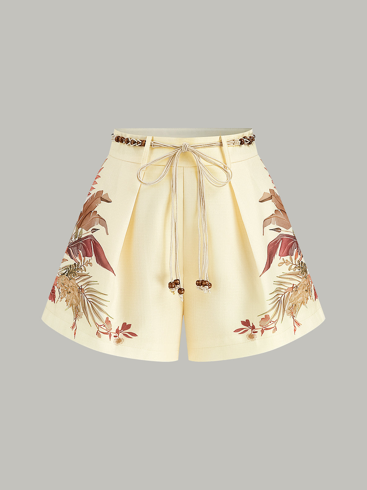 SOLANA | PRINTED TIE WAIST SHORTS LIGHT YELLOW