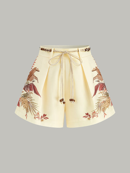 SOLANA | PRINTED TIE WAIST SHORTS LIGHT YELLOW