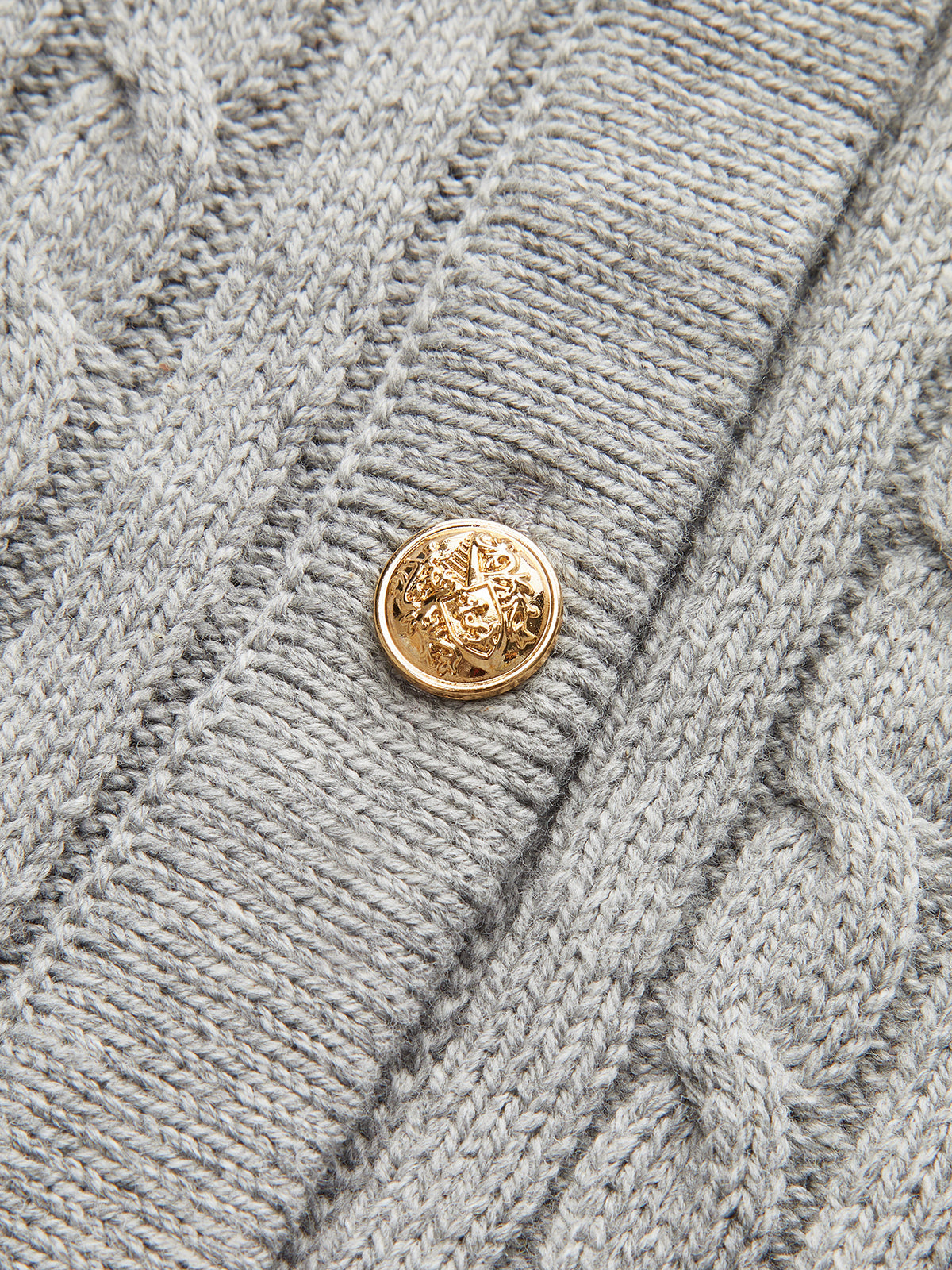 Metal Button Denim Collar Cable-Knit Top Grey