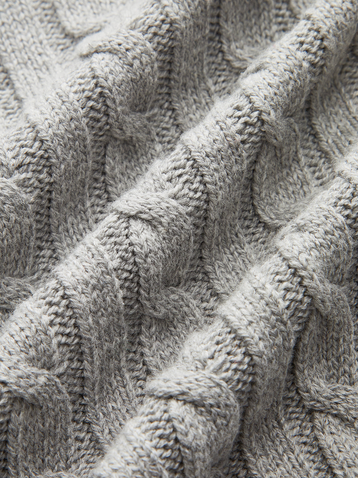 Metal Button Denim Collar Cable-Knit Top Grey