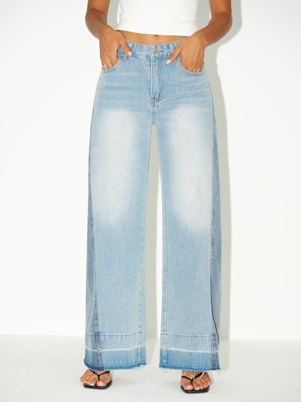 VERONA | LIGHT WASH PANELLED WIDE LEG JEANS