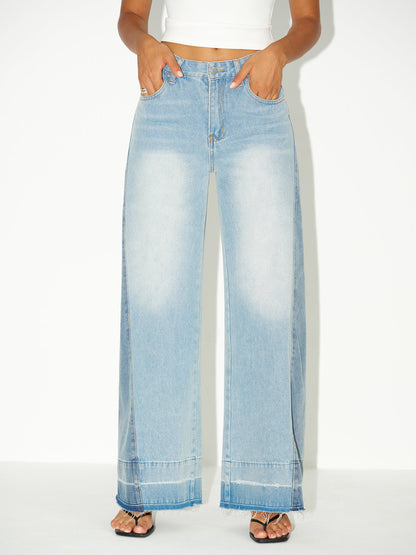VERONA | LIGHT WASH PANELLED WIDE LEG JEANS