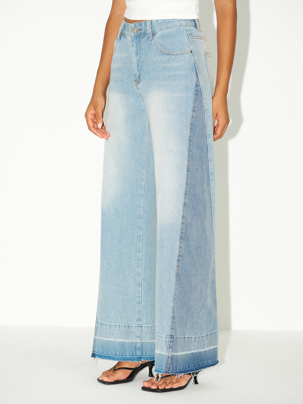 VERONA | LIGHT WASH PANELLED WIDE LEG JEANS