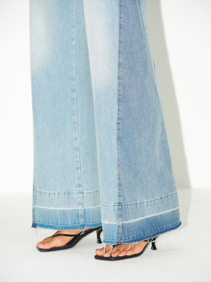 VERONA | LIGHT WASH PANELLED WIDE LEG JEANS