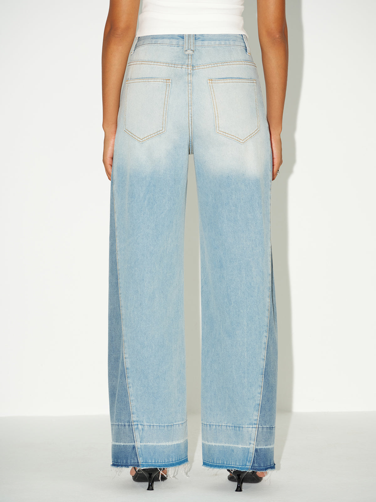 VERONA | LIGHT WASH PANELLED WIDE LEG JEANS