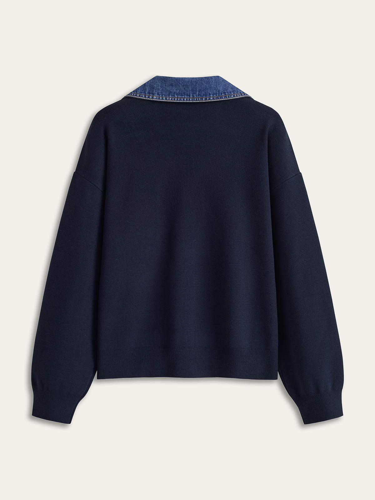 COLETTE | KNIT SWEATER X DENIM V-COLLAR NAVY