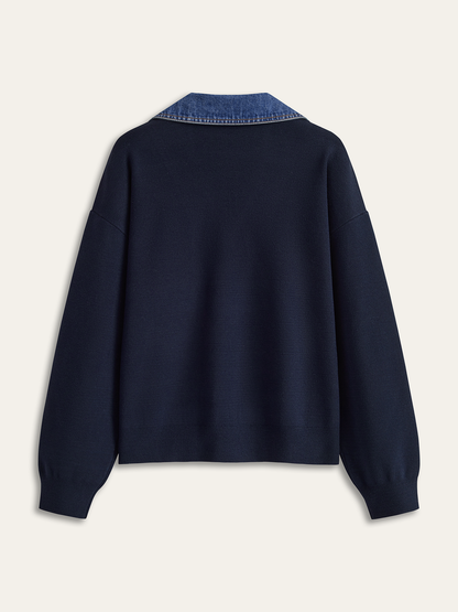 COLETTE | KNIT SWEATER X DENIM V-COLLAR NAVY