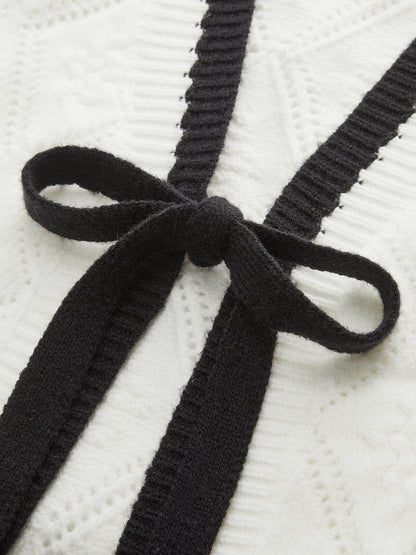 OPALINE | CONTRAST BOW CARDIGAN WHITE