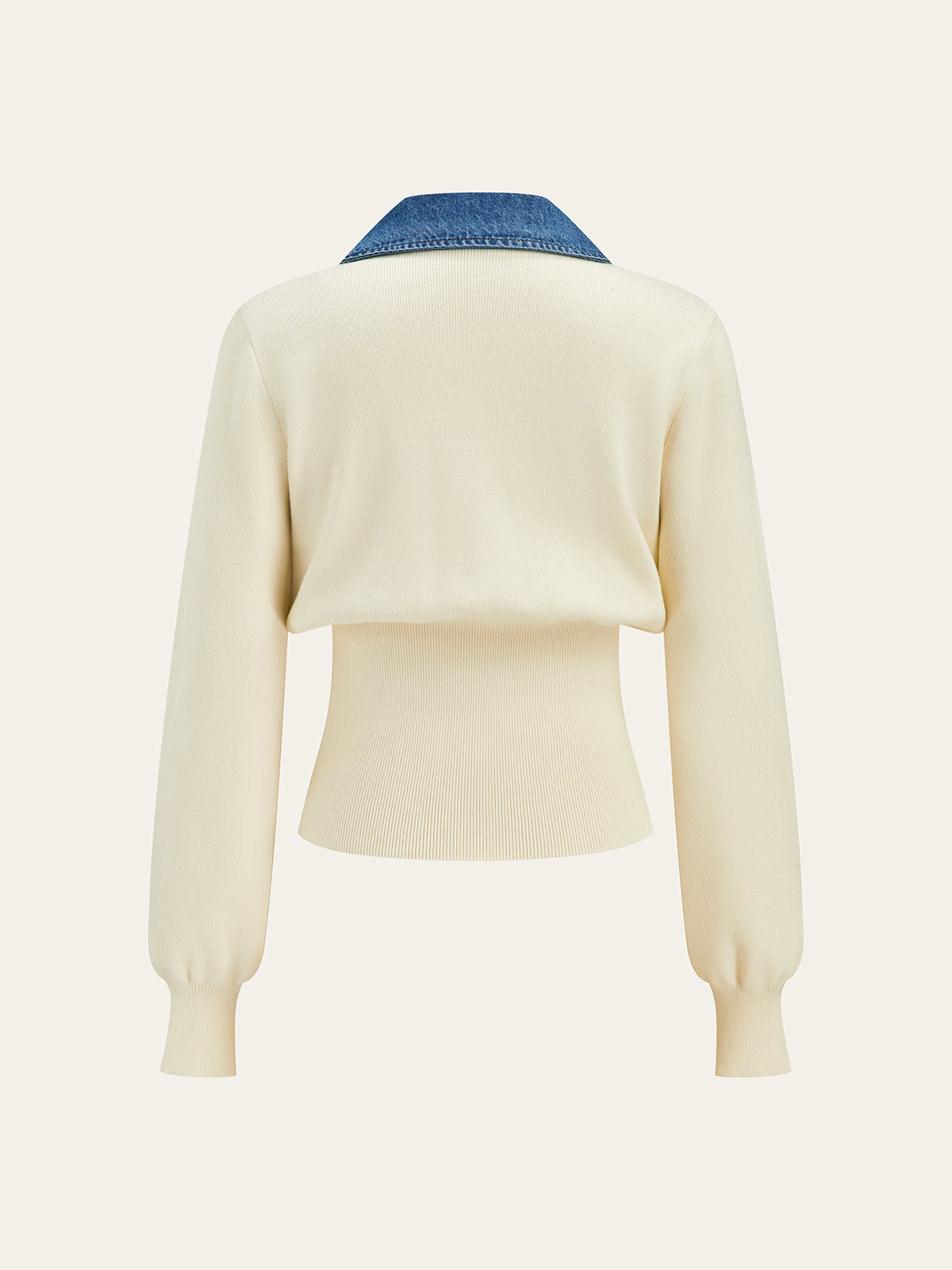 MAELLE | KNIT CARDIGAN X DENIM TRIM APRICOT