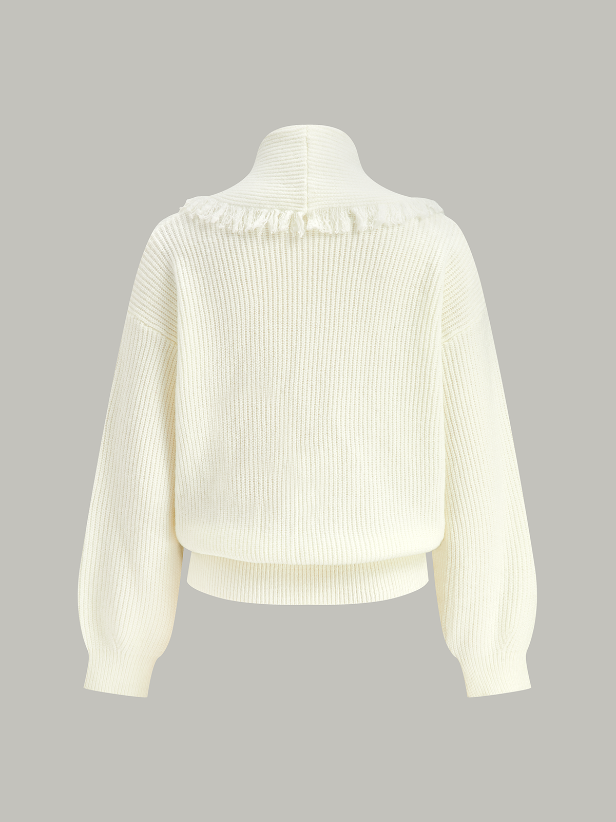 Wrap Fringe Wool Blend Sweater Beige