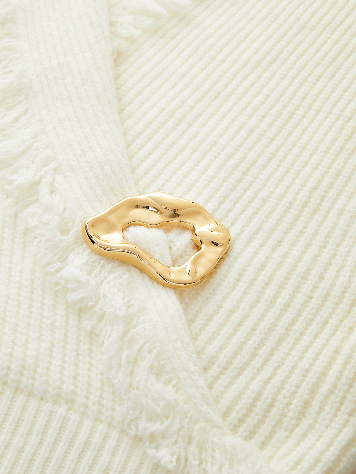 Wrap Fringe Wool Blend Sweater Beige