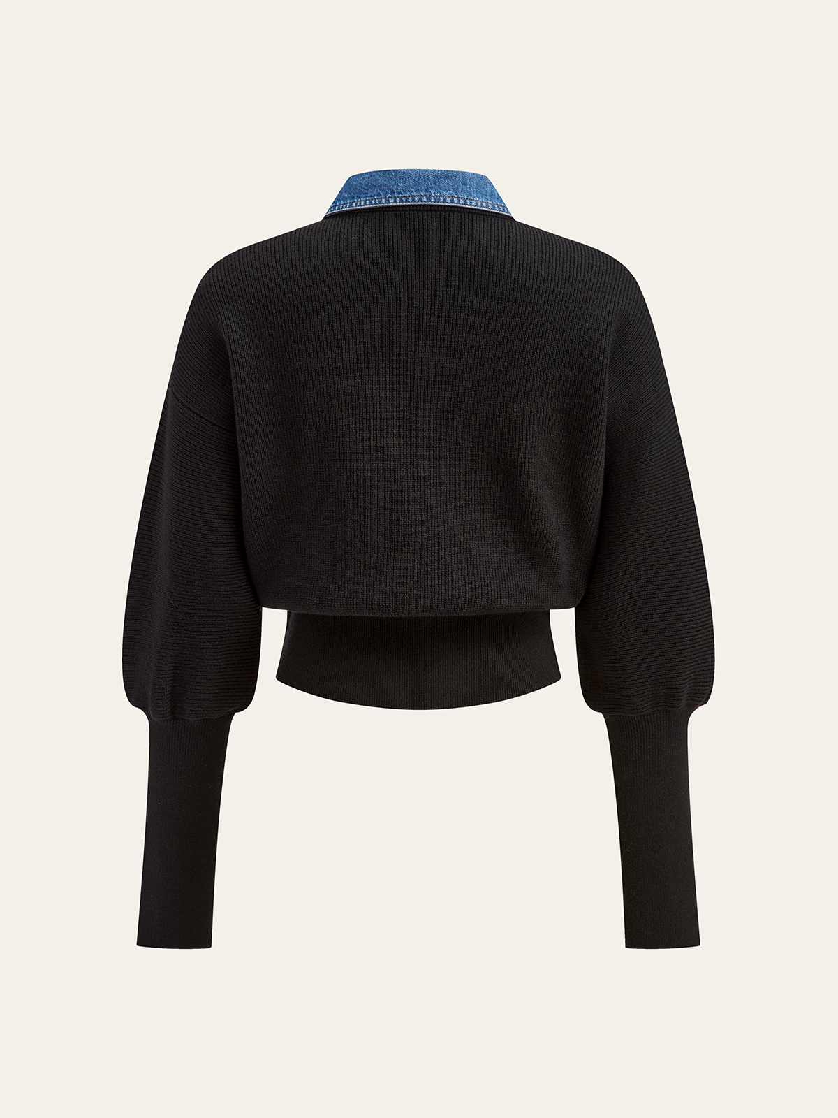 ARLETTE | BLACK KNIT CARDIGAN X DENIM COLLAR
