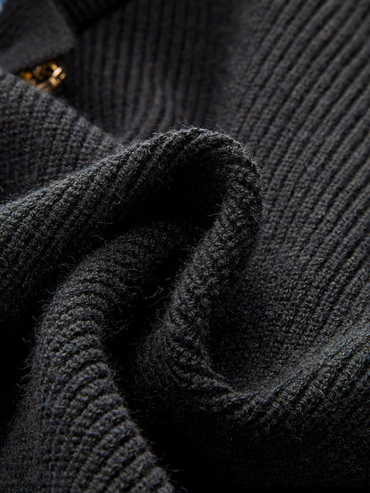 ARLETTE | BLACK KNIT CARDIGAN X DENIM COLLAR