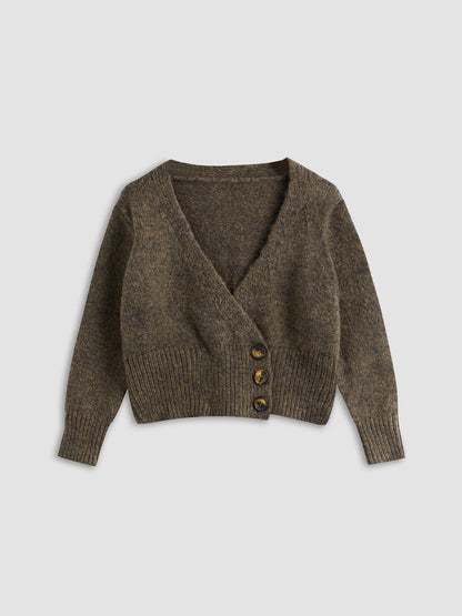 OLIVETTA | SIDE BUTTON CARDIGAN BROWN