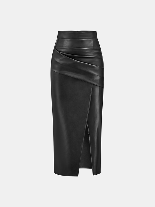 LUNARA | ROCHED LEATHER MIDI SKIRT
