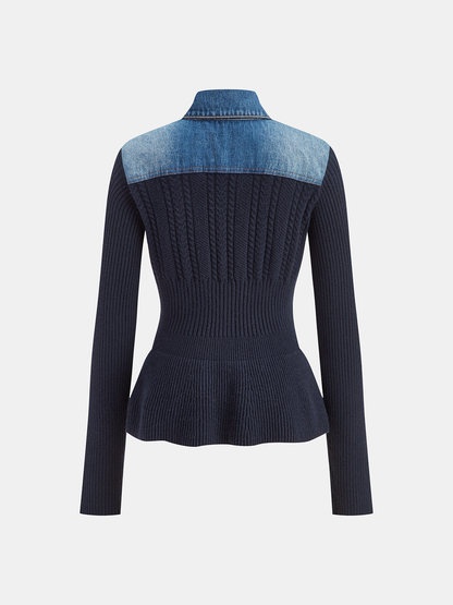 RENÉE | CABLE KNIT CARDIGAN X DENIM COLLAR