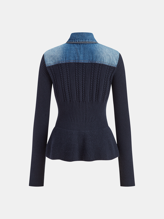 RENÉE | CABLE KNIT CARDIGAN X DENIM COLLAR