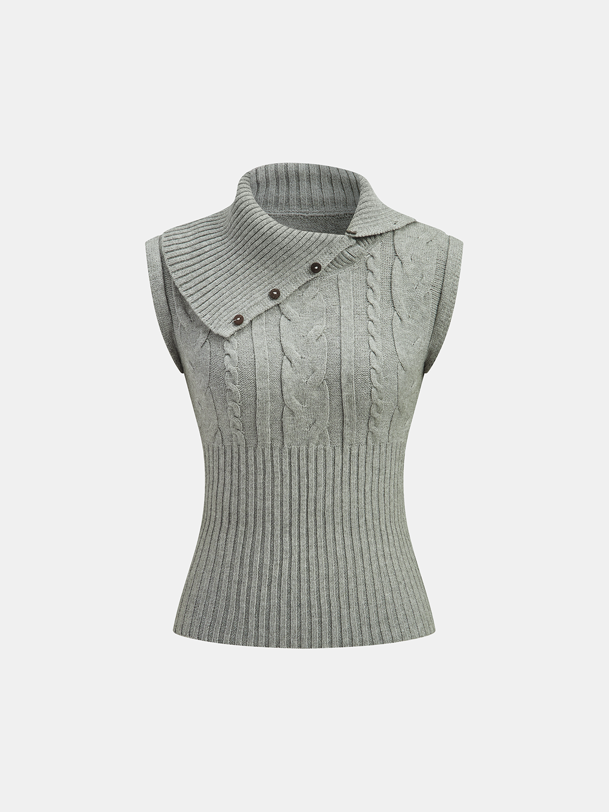 Large Lapel Cable Knit Sleeveless Sweater Vest Grey